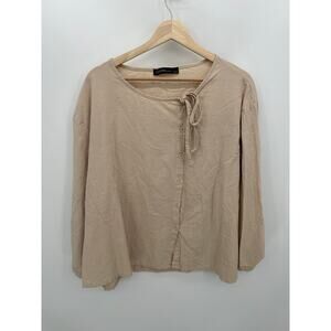 Zanzea Button Up Shirt Women XL* Tan Tie Front Lagenlook‎ Boho Top Cotton